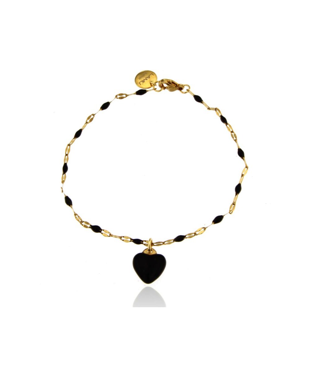 BRACCIALE CON CHARM CUORE BOMBATO SMALTATO NERO