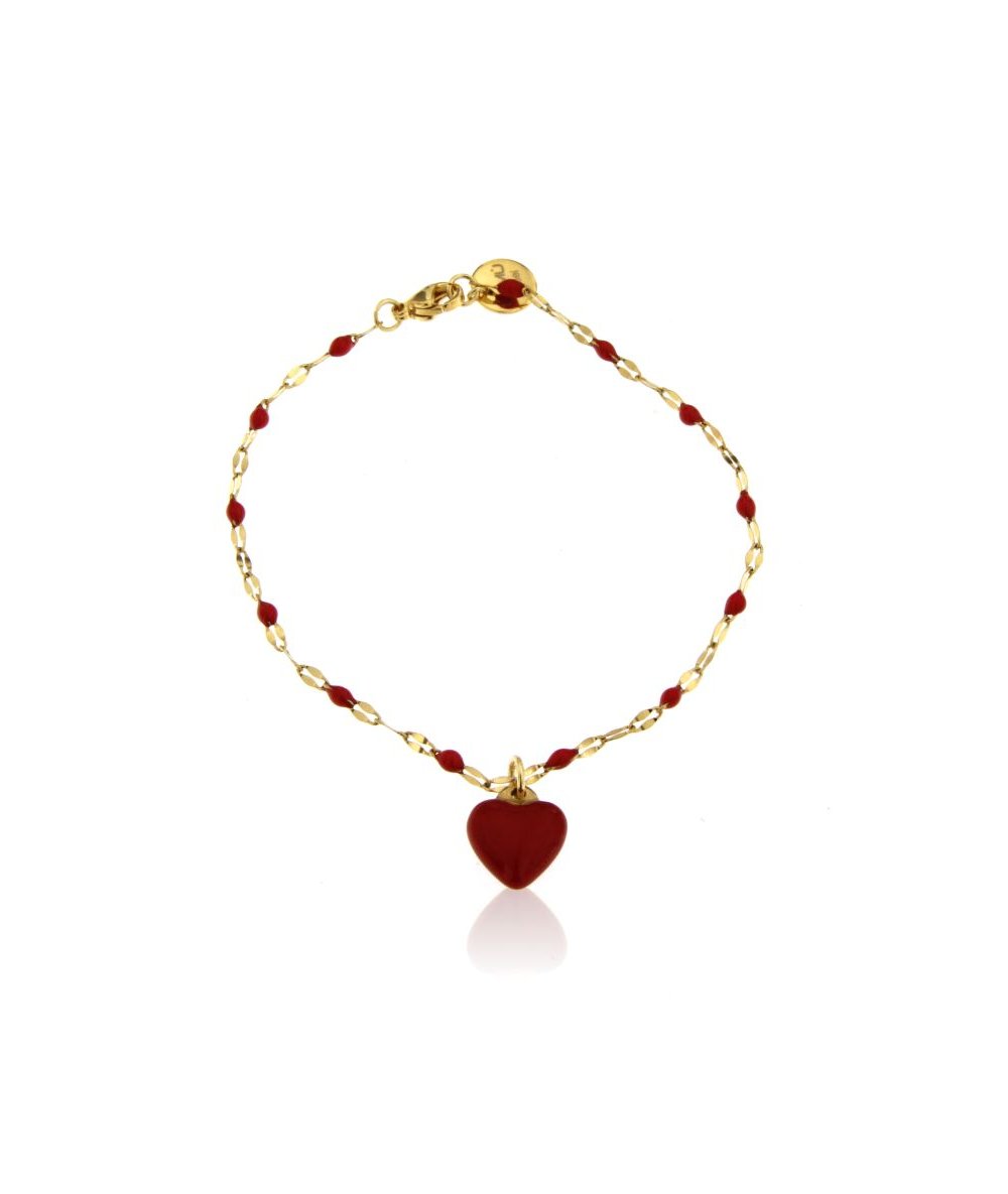 BRACCIALE CON CHARM CUORE BOMBATO SMALTATO ROSSO