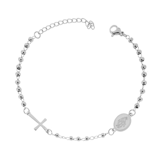 BRACCIALE ROSARIO CON CROCE E MEDAGLIETTA