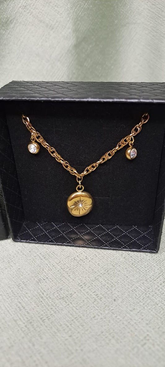BRACCIALE  CON PENDENTE PIATTO E PUNTI LUCE