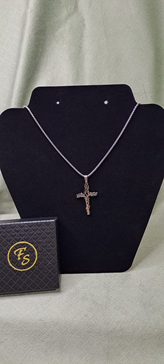 COLLANA CATENA VENEZIANA TONDA CON CROCE ALBERO