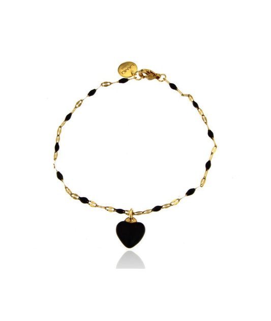 BRACCIALE CON CHARM CUORE BOMBATO SMALTATO NERO