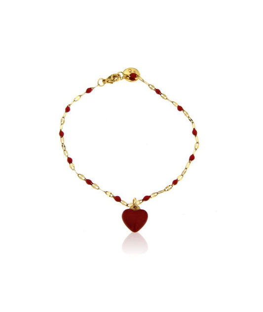 BRACCIALE CON CHARM CUORE BOMBATO SMALTATO ROSSO