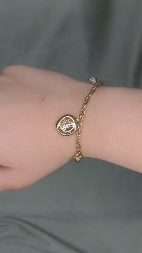 BRACCIALE  CON PENDENTE PIATTO E PUNTI LUCE